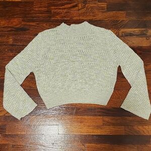 Absolutely Creative Worldwide Cropped Light Green and Grey Mock Neck Sweater